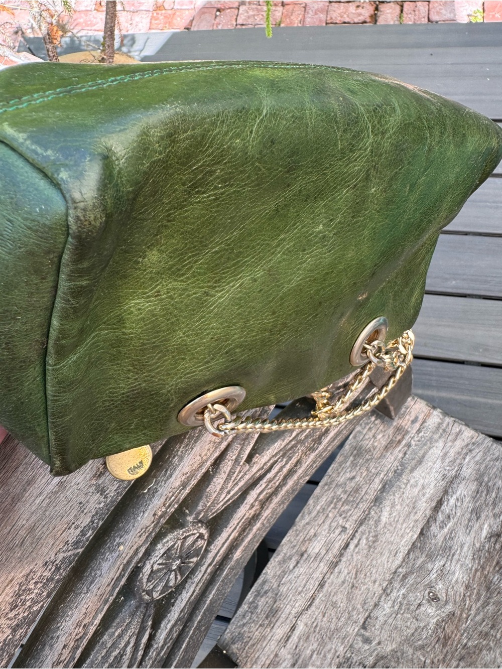 Furla Dark Green Leather Crossbody with Gold Chain - Picture 6 of 10